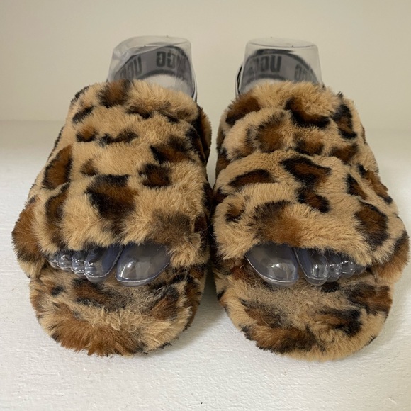 UGG Tan and Black Fuzzy Animal Print Slippers - Picture 2 of 6